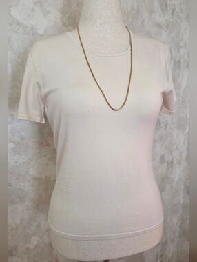 Pursuits Silk Blend Knit Top Ivory Minimalist Quiet Luxury Short Sleeve Tee M